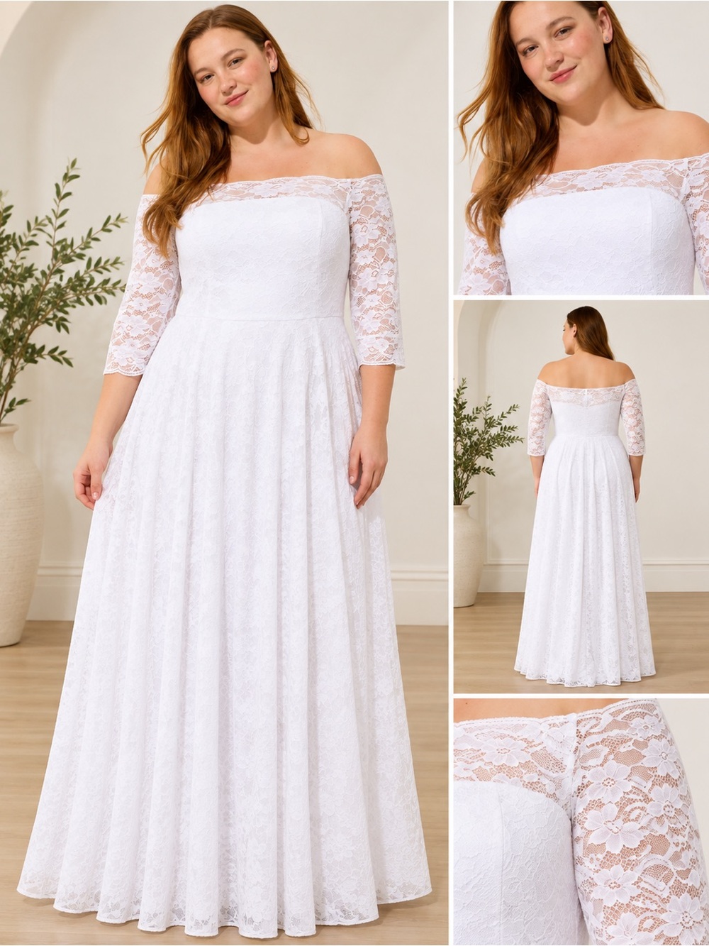 NEW White Lace Off Shoulder A-Line Wedding Dress